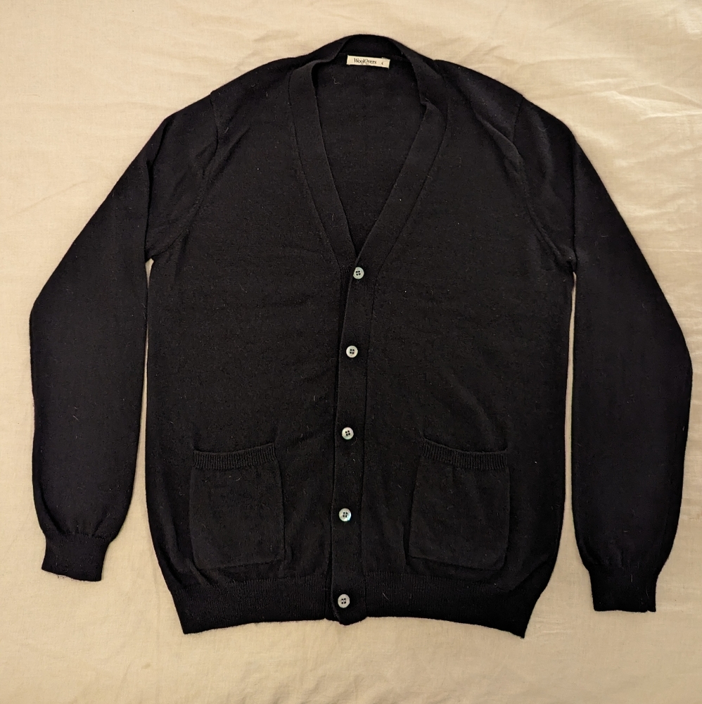 Woolovers Black Merino Wool and Cashmere Cardigan Mens Large